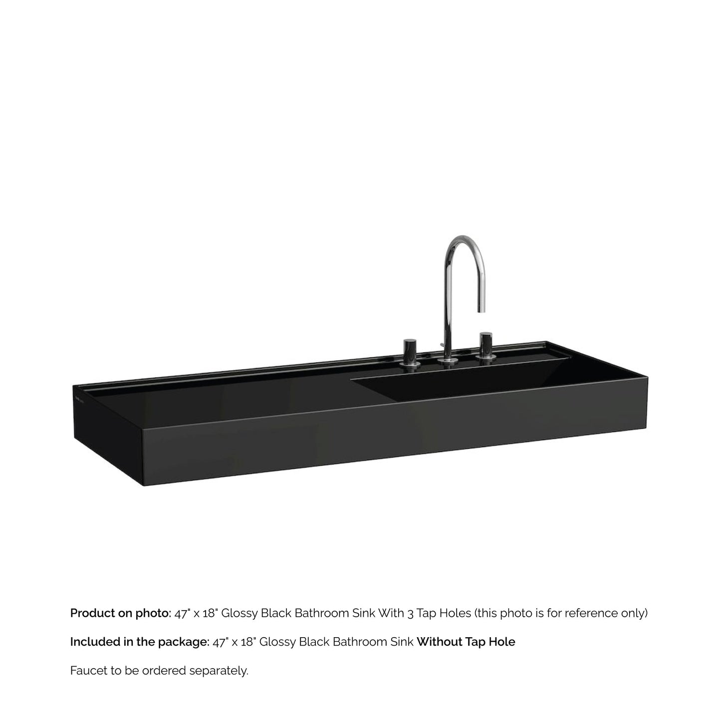 Laufen Kartell 47" x 18" Glossy Black Wall-Mounted Shelf-Left Bathroom Sink Without Faucet Hole