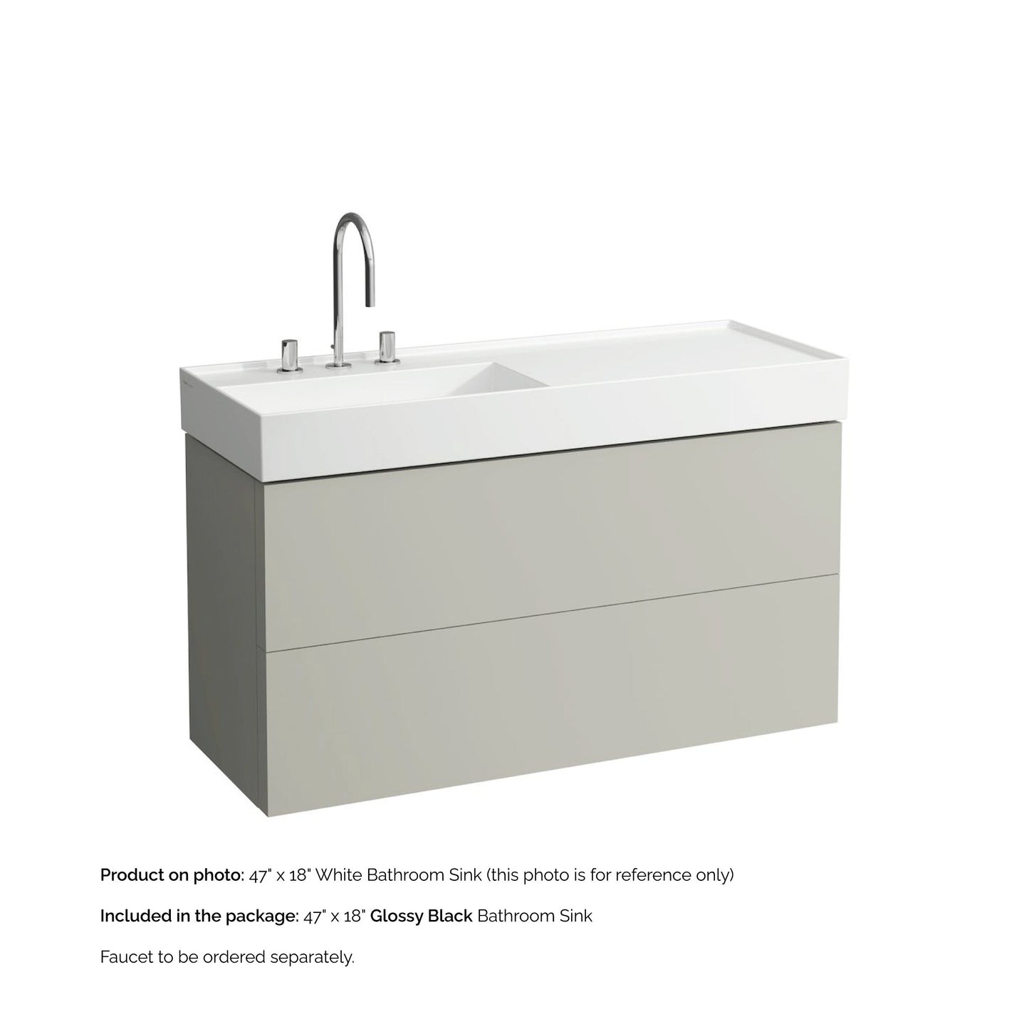 Laufen Kartell 47" x 18" Glossy Black Wall-Mounted Shelf-Right Bathroom Sink With 3 Faucet Holes