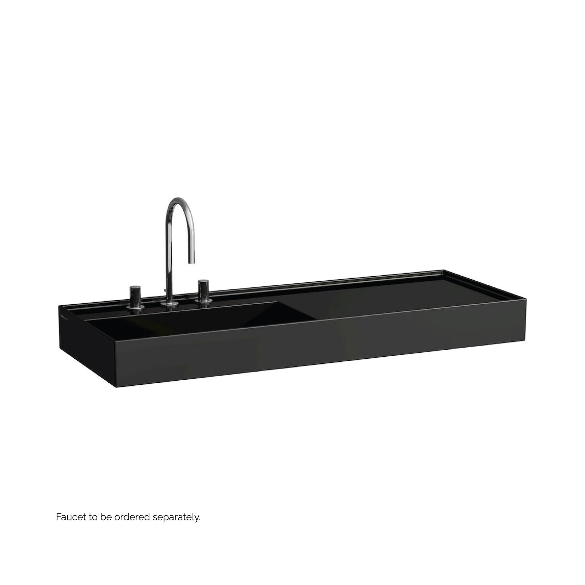 Laufen Kartell 47" x 18" Glossy Black Wall-Mounted Shelf-Right Bathroom Sink With 3 Faucet Holes