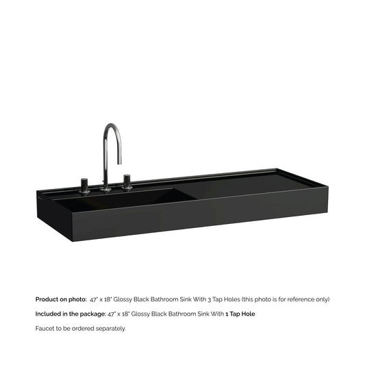 Laufen Kartell 47" x 18" Glossy Black Wall-Mounted Shelf-Right Bathroom Sink With Faucet Hole