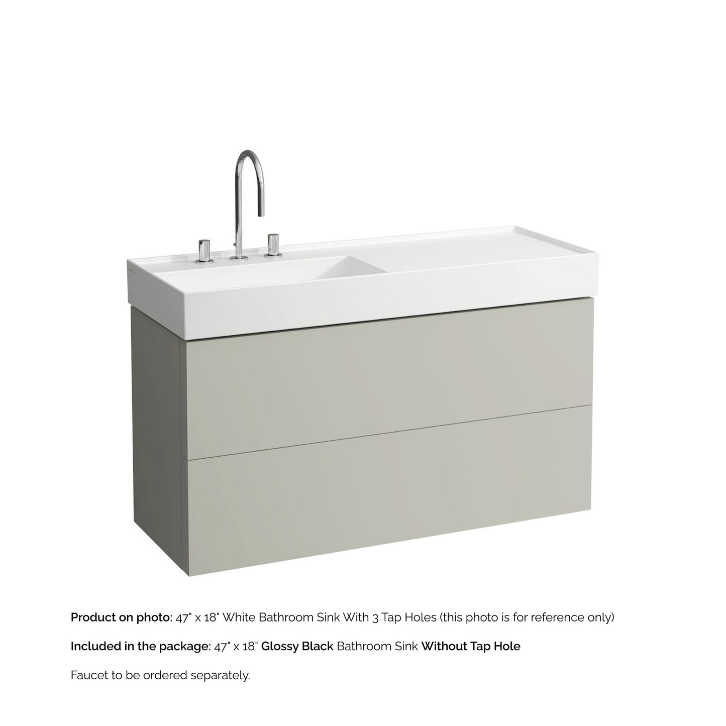 Laufen Kartell 47" x 18" Glossy Black Wall-Mounted Shelf-Right Bathroom Sink Without Faucet Hole