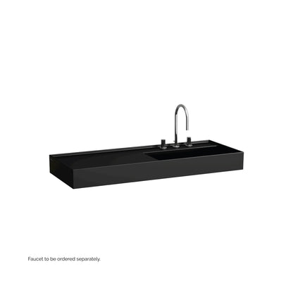 Laufen Kartell 47" x 18" Matte Black Wall-Mounted Shelf-Left Bathroom Sink With 3 Faucet Holes