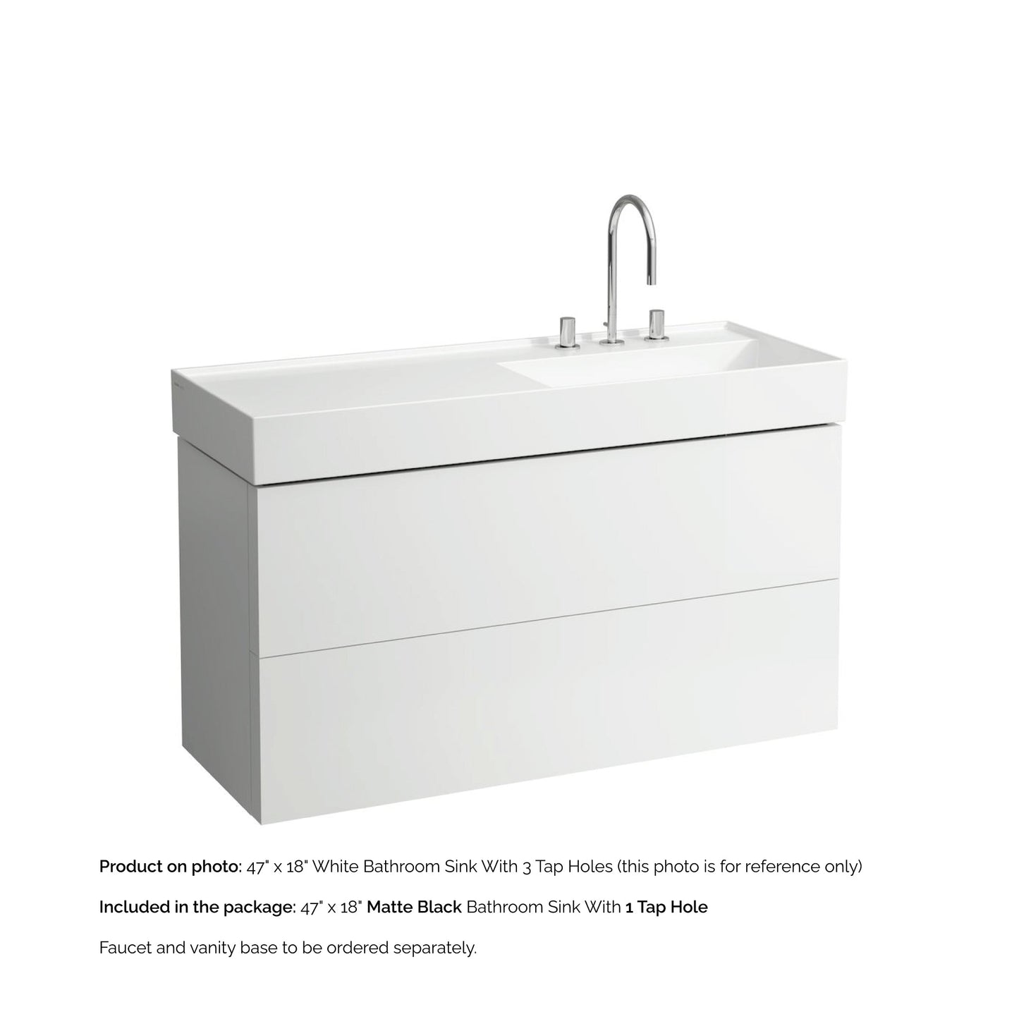 Laufen Kartell 47" x 18" Matte Black Wall-Mounted Shelf-Left Bathroom Sink With Faucet Hole