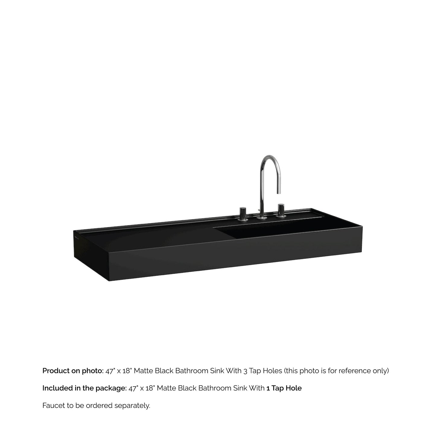 Laufen Kartell 47" x 18" Matte Black Wall-Mounted Shelf-Left Bathroom Sink With Faucet Hole