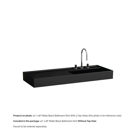 Laufen Kartell 47" x 18" Matte Black Wall-Mounted Shelf-Left Bathroom Sink Without Faucet Hole