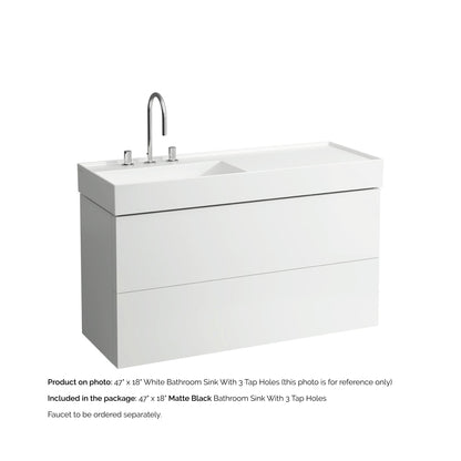 Laufen Kartell 47" x 18" Matte Black Wall-Mounted Shelf-Right Bathroom Sink With 3 Faucet Holes