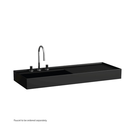 Laufen Kartell 47" x 18" Matte Black Wall-Mounted Shelf-Right Bathroom Sink With 3 Faucet Holes