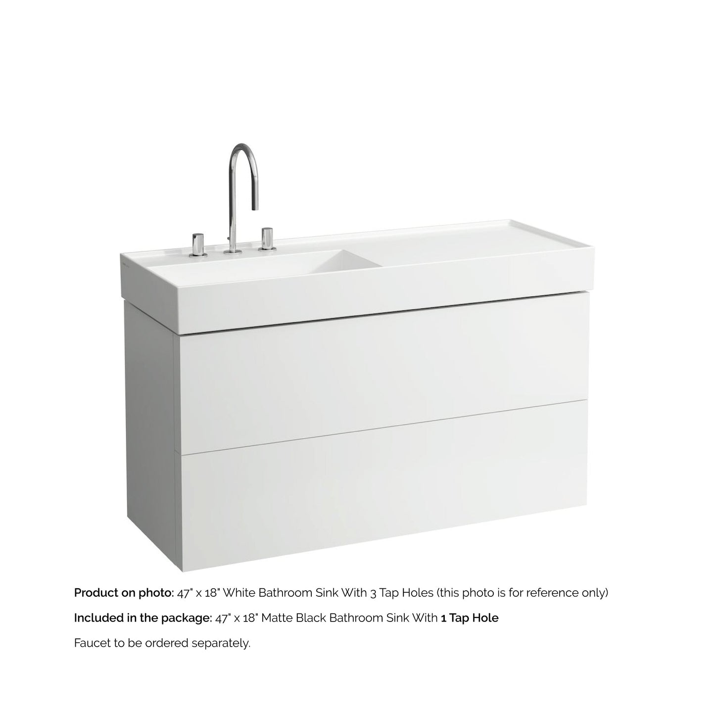 Laufen Kartell 47" x 18" Matte Black Wall-Mounted Shelf-Right Bathroom Sink With Faucet Hole