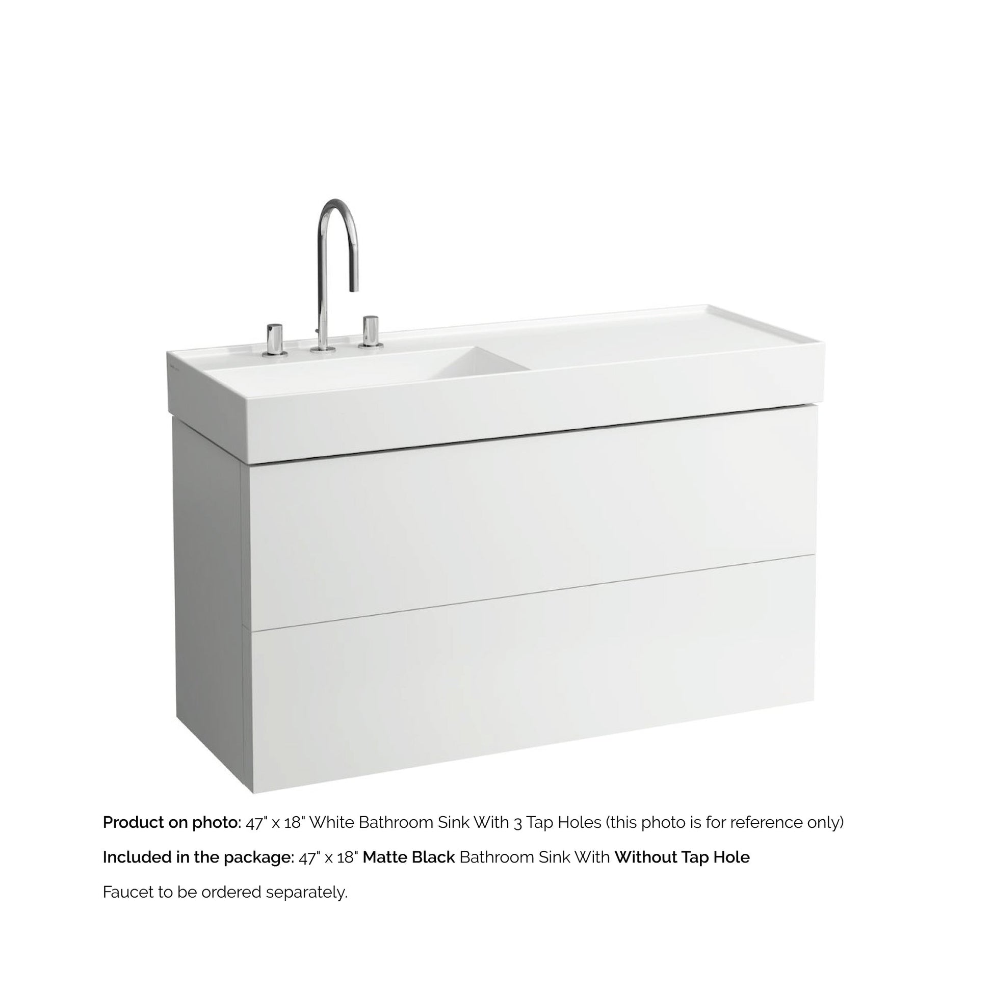 Laufen Kartell 47" x 18" Matte Black Wall-Mounted Shelf-Right Bathroom Sink Without Faucet Hole
