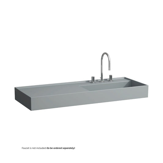 Laufen Kartell 47" x 18" Matte Graphite Wall-Mounted Shelf-Left Bathroom Sink With 3 Faucet Holes