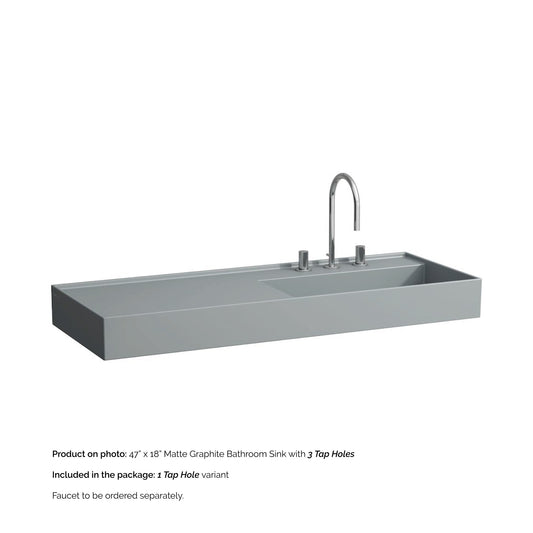 Laufen Kartell 47" x 18" Matte Graphite Wall-Mounted Shelf-Left Bathroom Sink With Faucet Hole