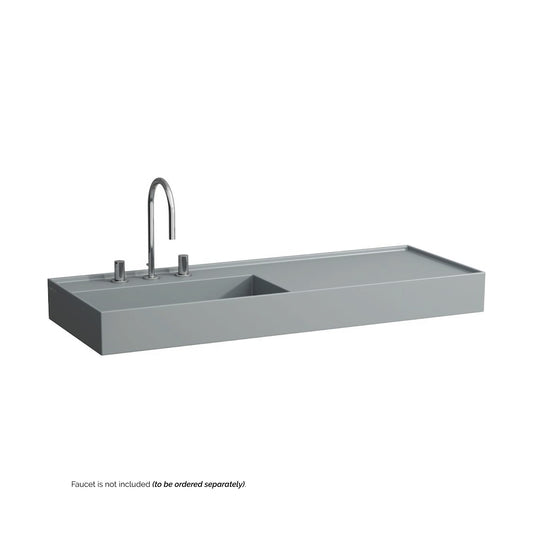 Laufen Kartell 47" x 18" Matte Graphite Wall-Mounted Shelf-Right Bathroom Sink With 3 Faucet Holes