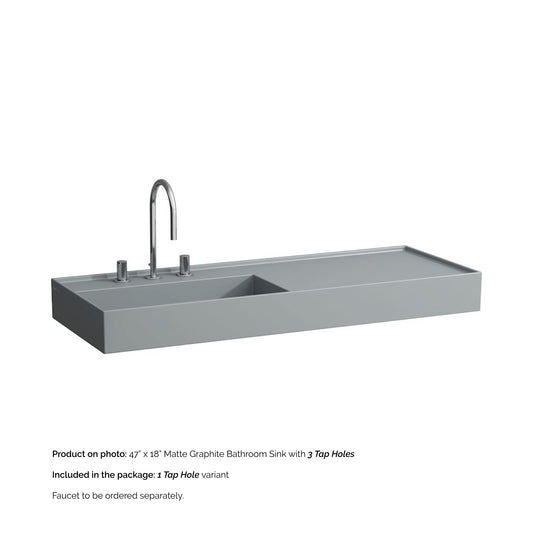 Laufen Kartell 47" x 18" Matte Graphite Wall-Mounted Shelf-Right Bathroom Sink With Faucet Hole