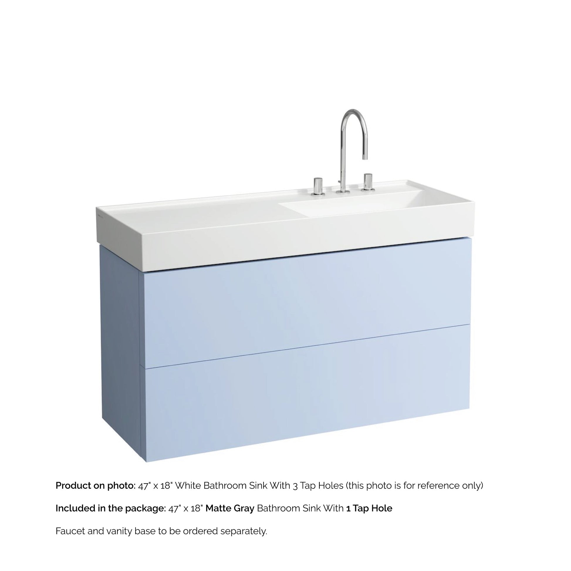 Laufen Kartell 47" x 18" Matte Gray Wall-Mounted Shelf-Left Bathroom Sink With Faucet Hole