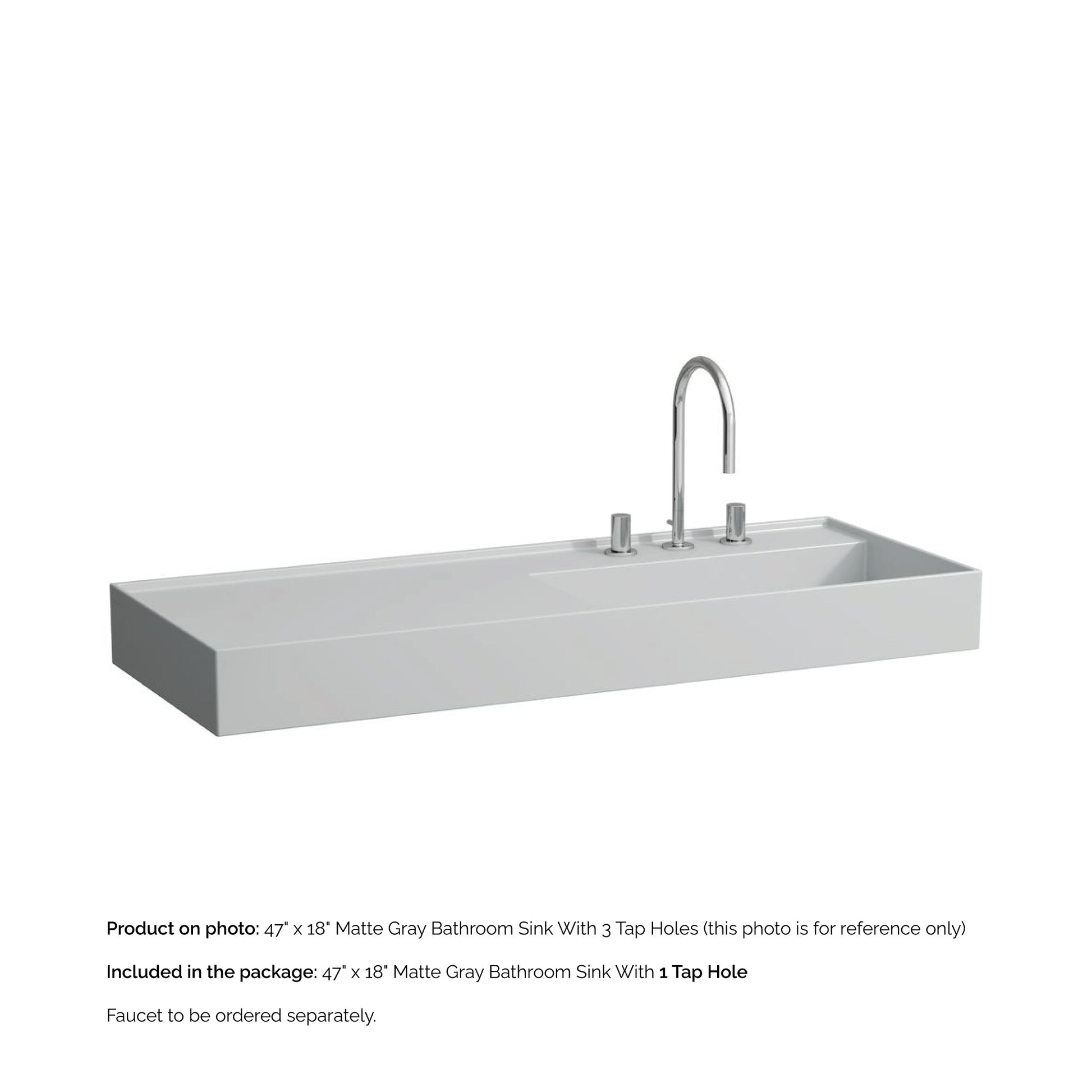 Laufen Kartell 47" x 18" Matte Gray Wall-Mounted Shelf-Left Bathroom Sink With Faucet Hole