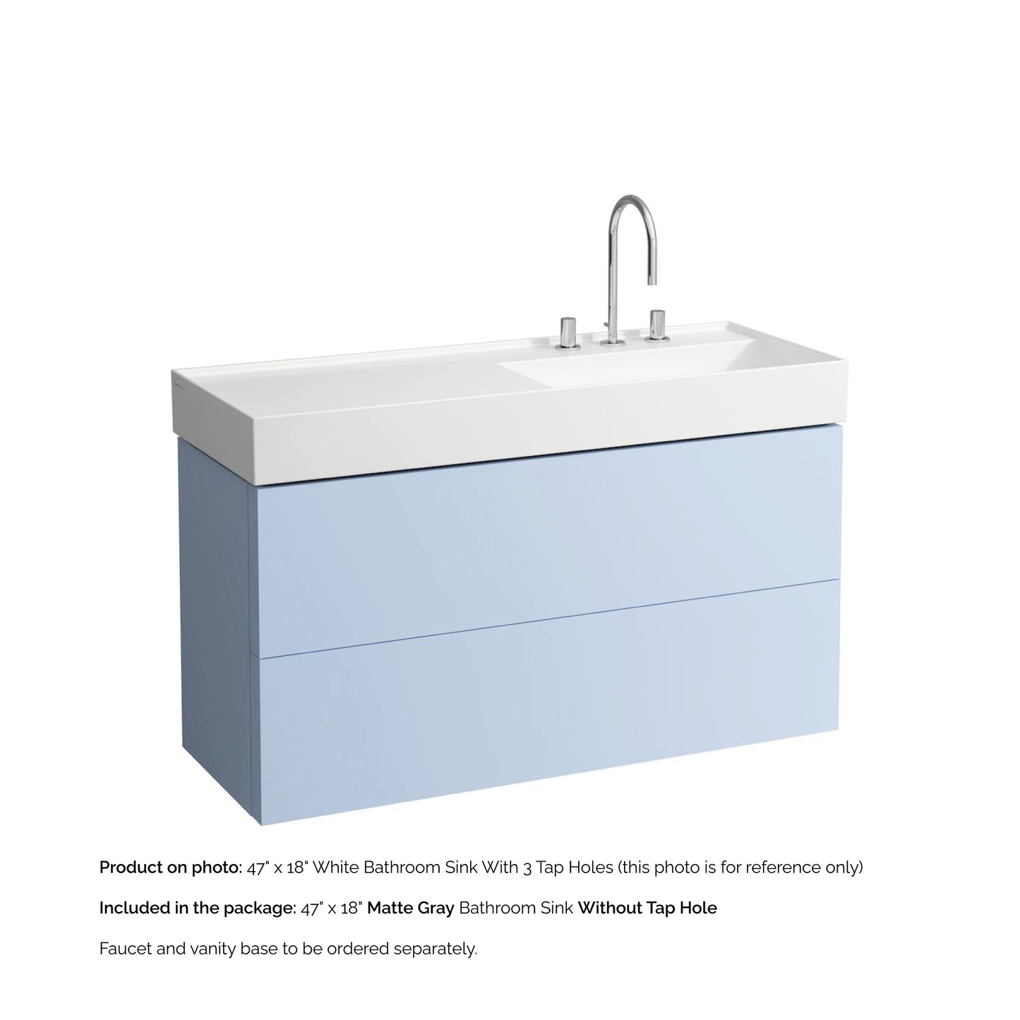 Laufen Kartell 47" x 18" Matte Gray Wall-Mounted Shelf-Left Bathroom Sink Without Faucet Hole