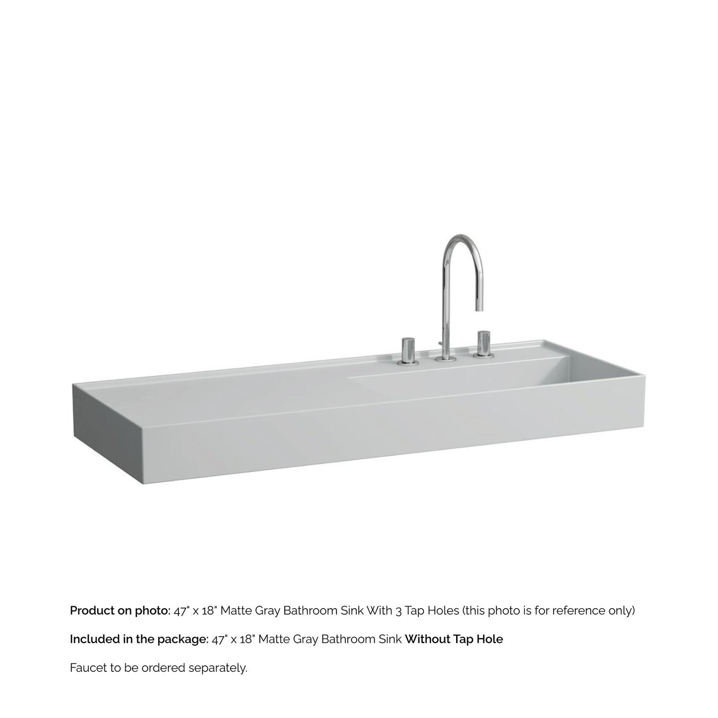 Laufen Kartell 47" x 18" Matte Gray Wall-Mounted Shelf-Left Bathroom Sink Without Faucet Hole