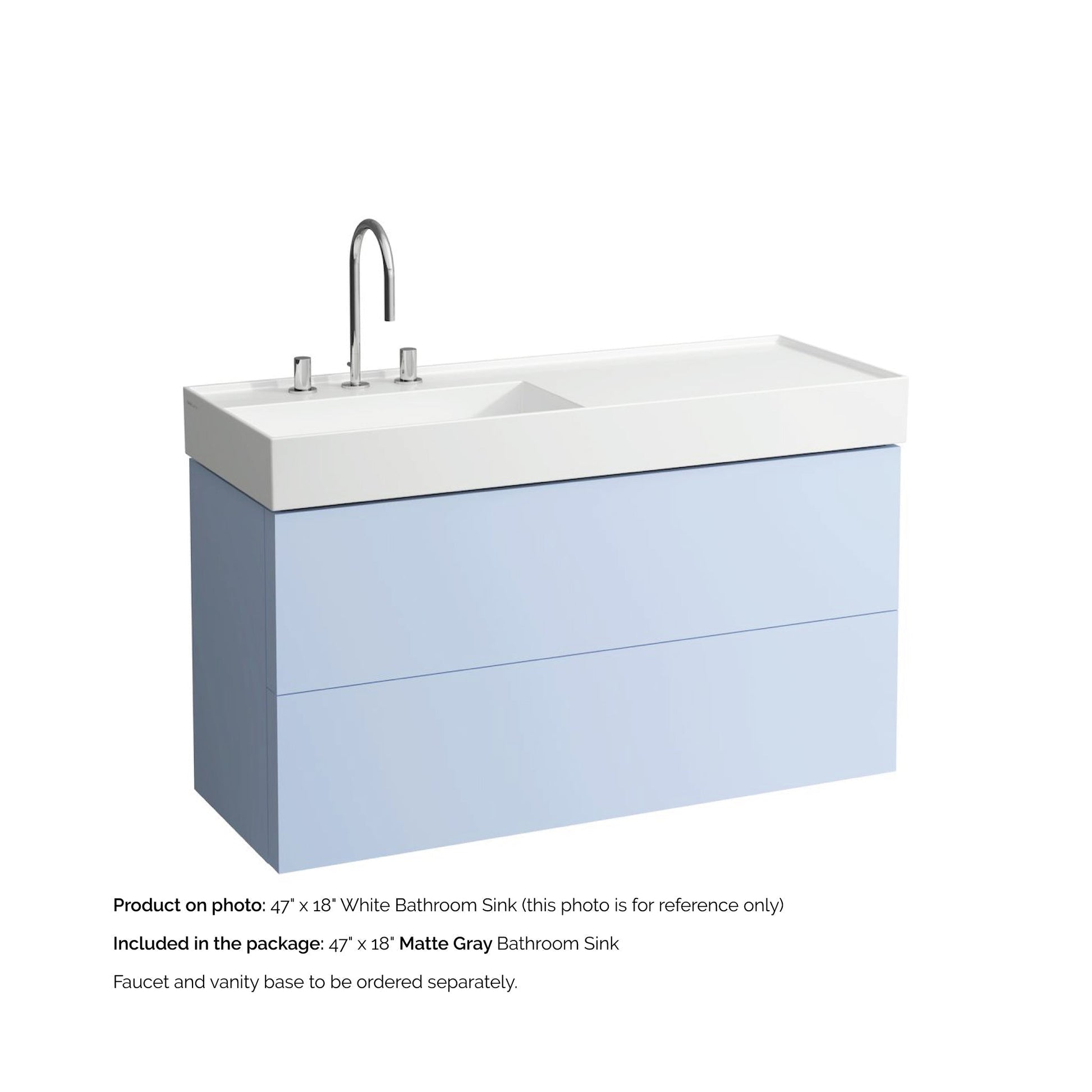 Laufen Kartell 47" x 18" Matte Gray Wall-Mounted Shelf-Right Bathroom Sink With 3 Faucet Holes