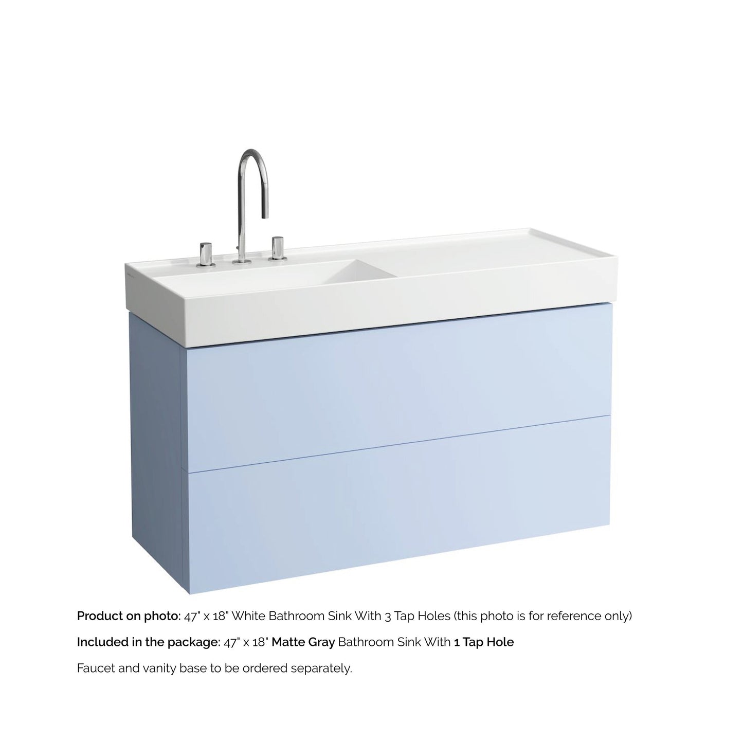 Laufen Kartell 47" x 18" Matte Gray Wall-Mounted Shelf-Right Bathroom Sink With Faucet Hole