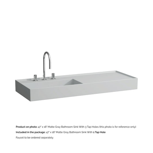 Laufen Kartell 47" x 18" Matte Gray Wall-Mounted Shelf-Right Bathroom Sink With Faucet Hole