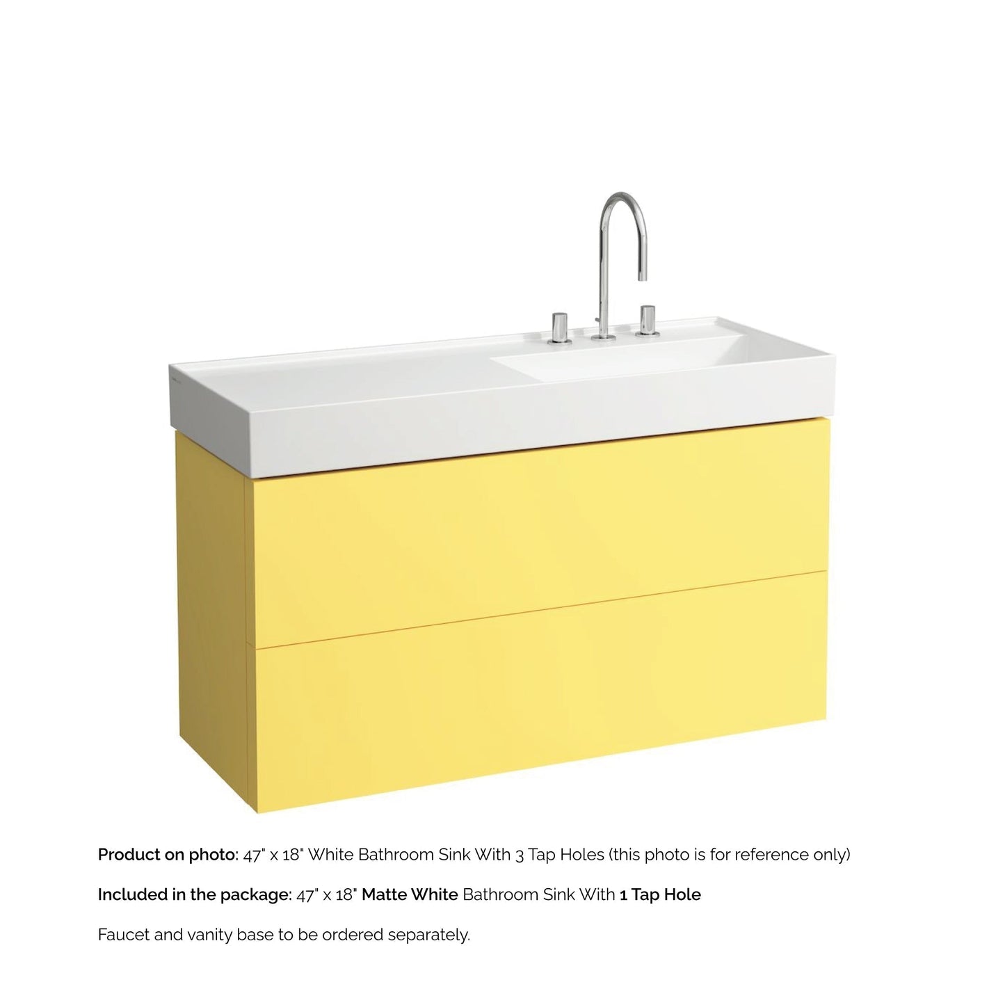 Laufen Kartell 47" x 18" Matte White Wall-Mounted Shelf-Left Bathroom Sink With Faucet Hole
