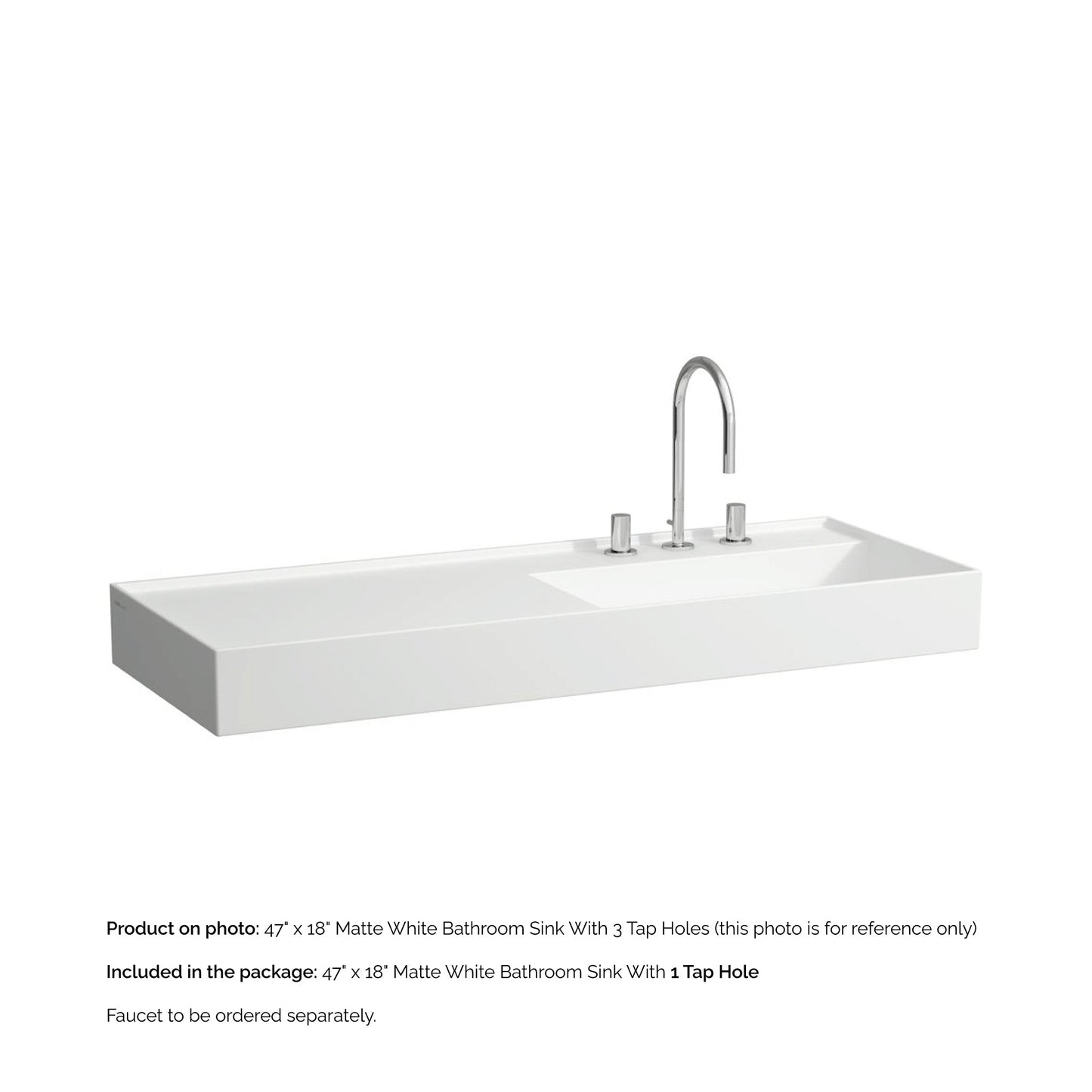 Laufen Kartell 47" x 18" Matte White Wall-Mounted Shelf-Left Bathroom Sink With Faucet Hole