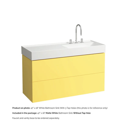 Laufen Kartell 47" x 18" Matte White Wall-Mounted Shelf-Left Bathroom Sink Without Faucet Hole