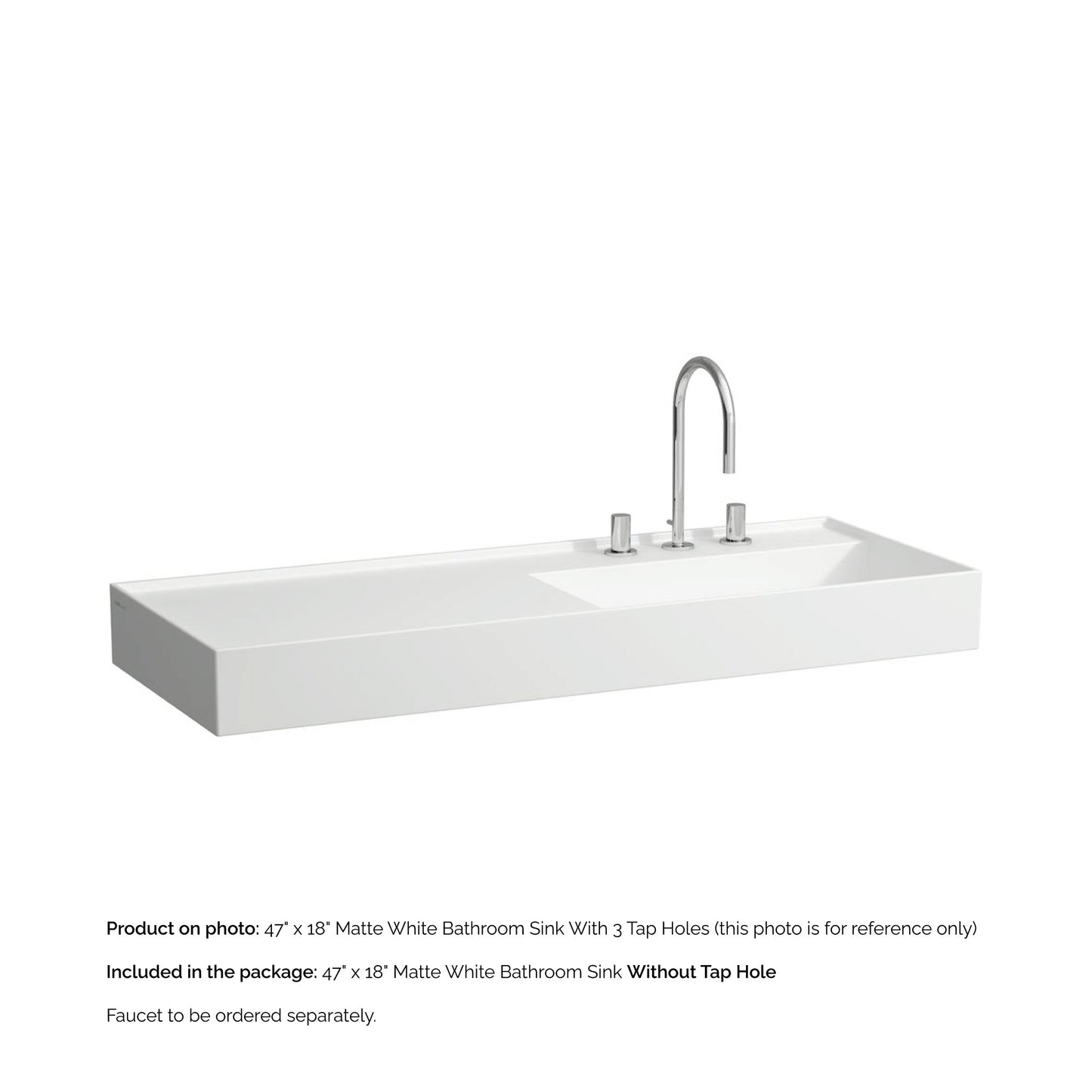 Laufen Kartell 47" x 18" Matte White Wall-Mounted Shelf-Left Bathroom Sink Without Faucet Hole