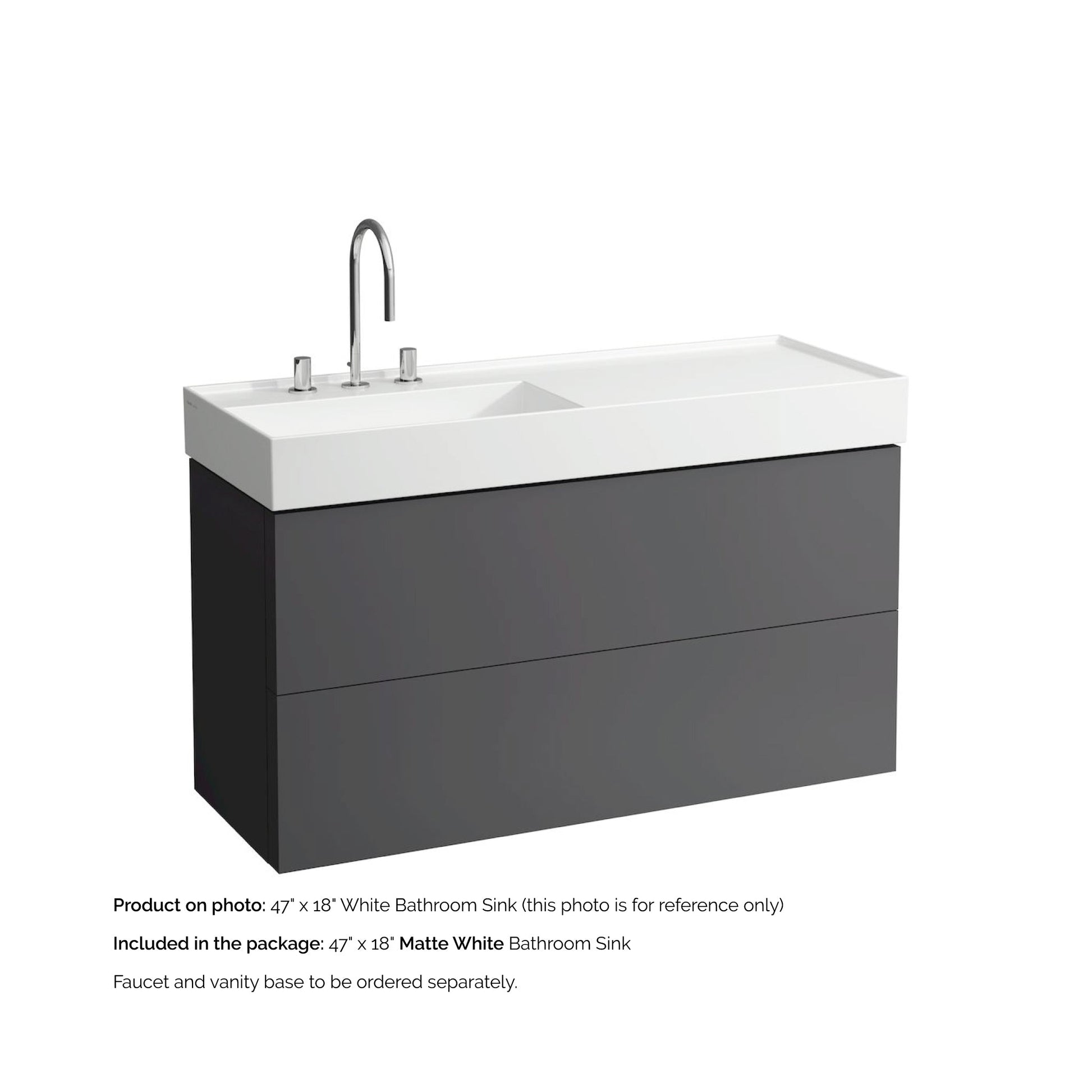 Laufen Kartell 47" x 18" Matte White Wall-Mounted Shelf-Right Bathroom Sink With 3 Faucet Holes