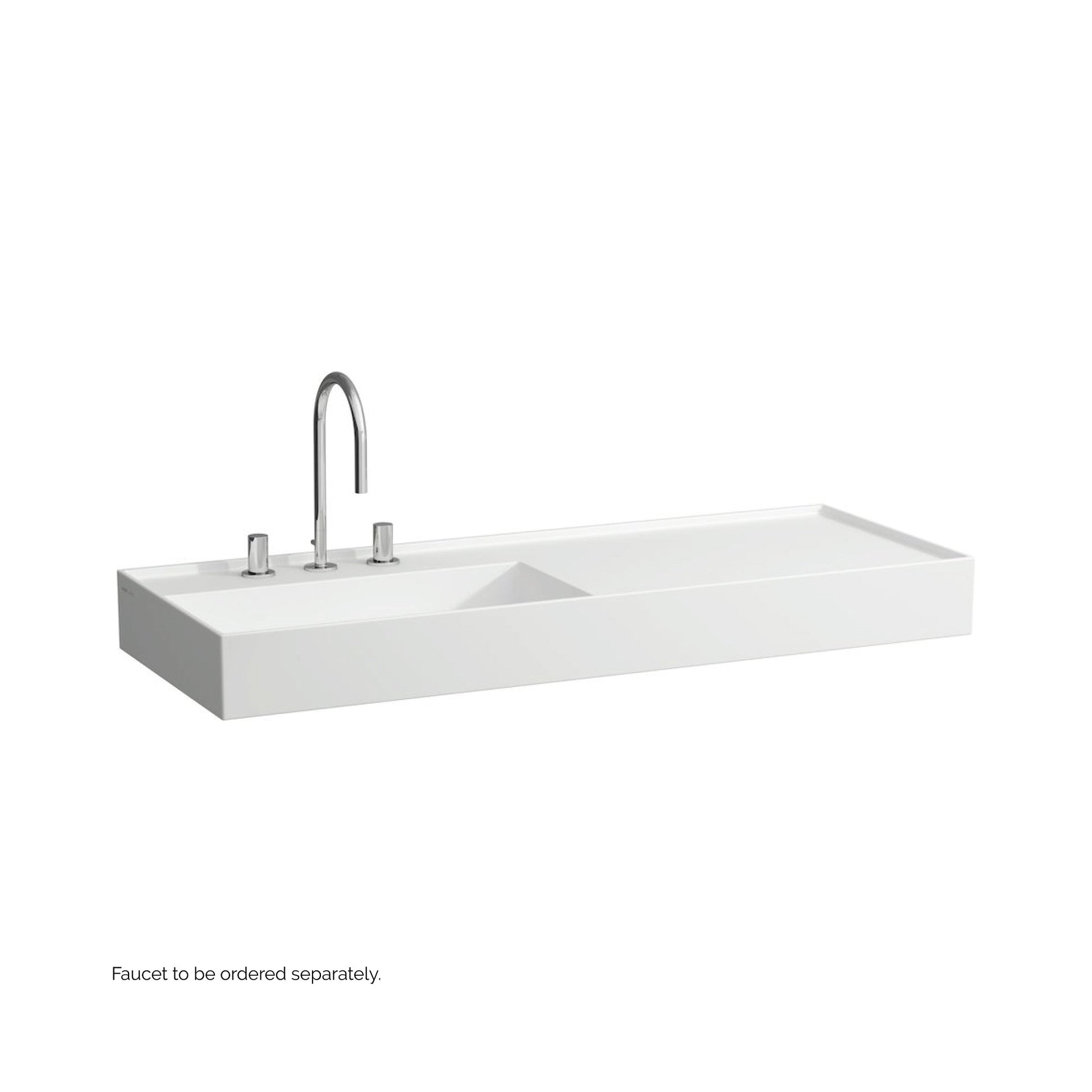 Laufen Kartell 47" x 18" Matte White Wall-Mounted Shelf-Right Bathroom Sink With 3 Faucet Holes