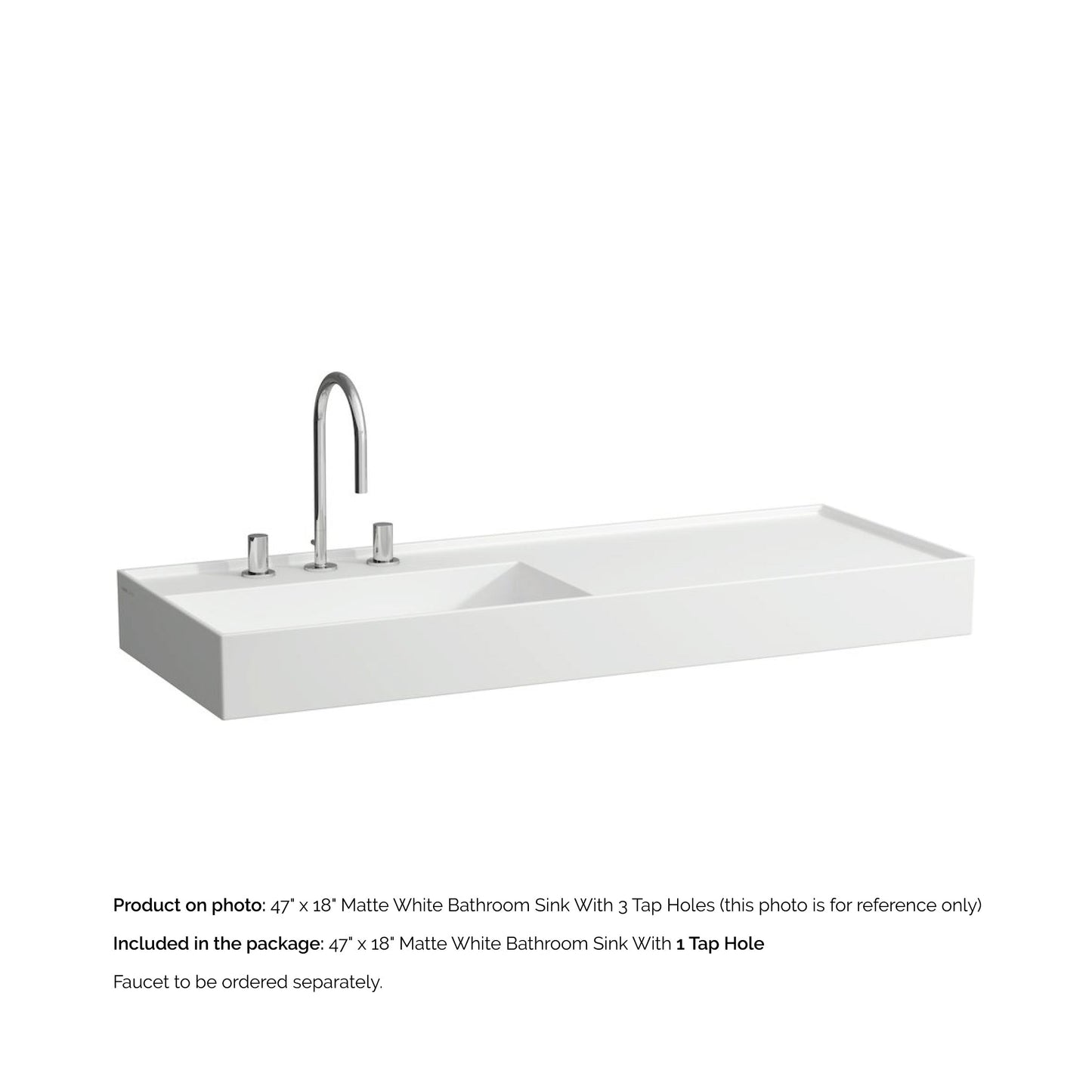 Laufen Kartell 47" x 18" Matte White Wall-Mounted Shelf-Right Bathroom Sink With Faucet Hole