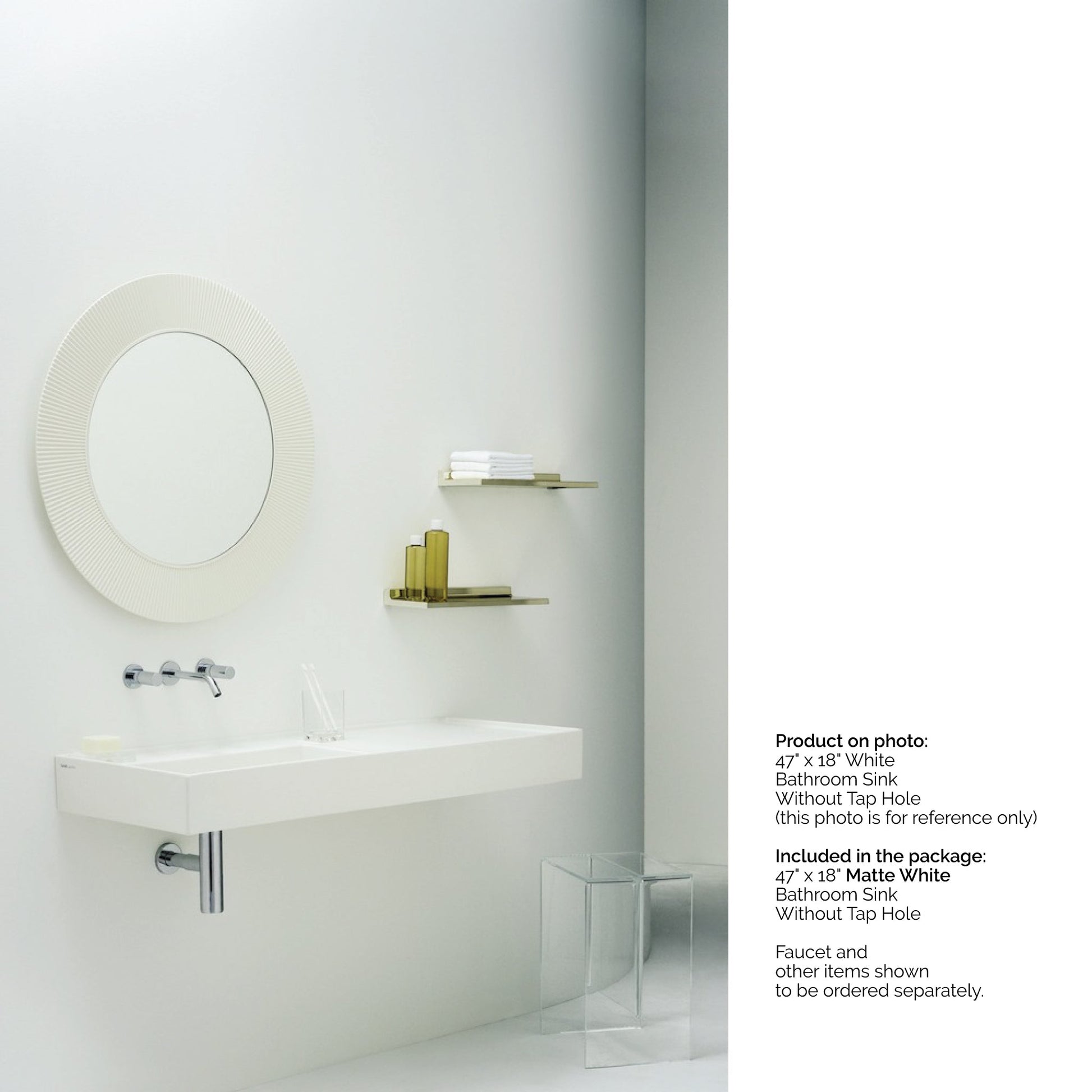 Laufen Kartell 47" x 18" Matte White Wall-Mounted Shelf-Right Bathroom Sink Without Faucet Hole