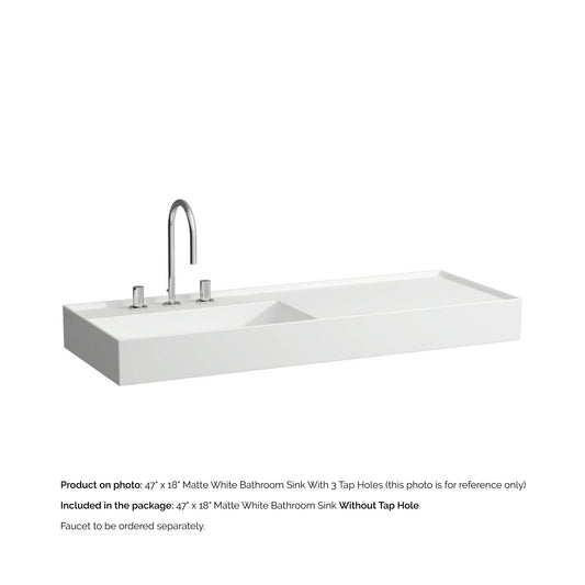 Laufen Kartell 47" x 18" Matte White Wall-Mounted Shelf-Right Bathroom Sink Without Faucet Hole