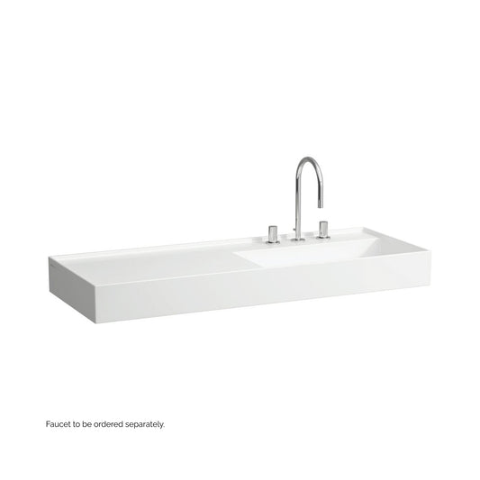 Laufen Kartell 47" x 18" White Wall-Mounted Shelf-Left Bathroom Sink With 3 Faucet Holes