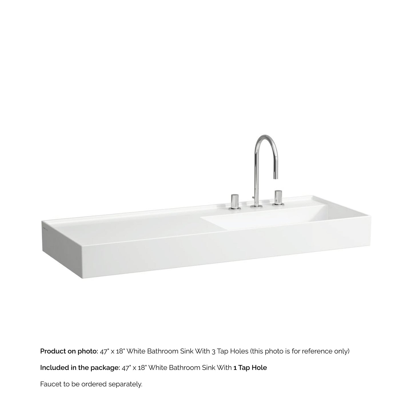 Laufen Kartell 47" x 18" White Wall-Mounted Shelf-Left Bathroom Sink With Faucet Hole