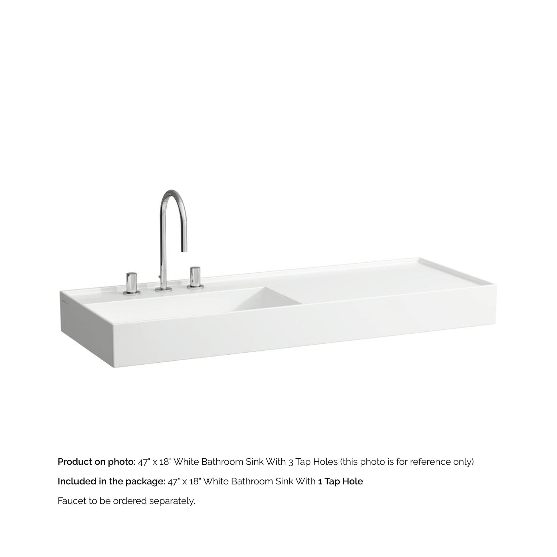 Laufen Kartell 47" x 18" White Wall-Mounted Shelf-Right Bathroom Sink With Faucet Hole