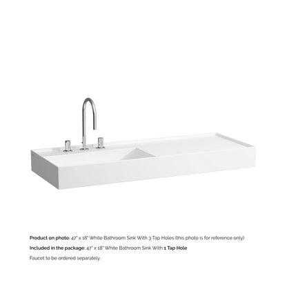 Laufen Kartell 47" x 18" White Wall-Mounted Shelf-Right Bathroom Sink With Faucet Hole