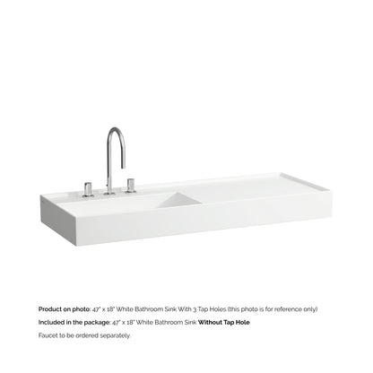 Laufen Kartell 47" x 18" White Wall-Mounted Shelf-Right Bathroom Sink Without Faucet Hole