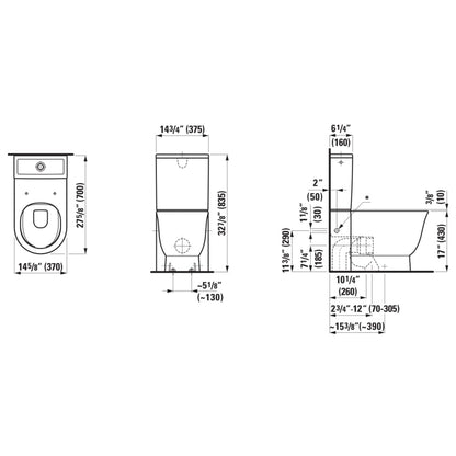 Laufen New Classic 15" 2-Piece White Dual-Flush Washdown Rimless Floor-Mounted Toilet