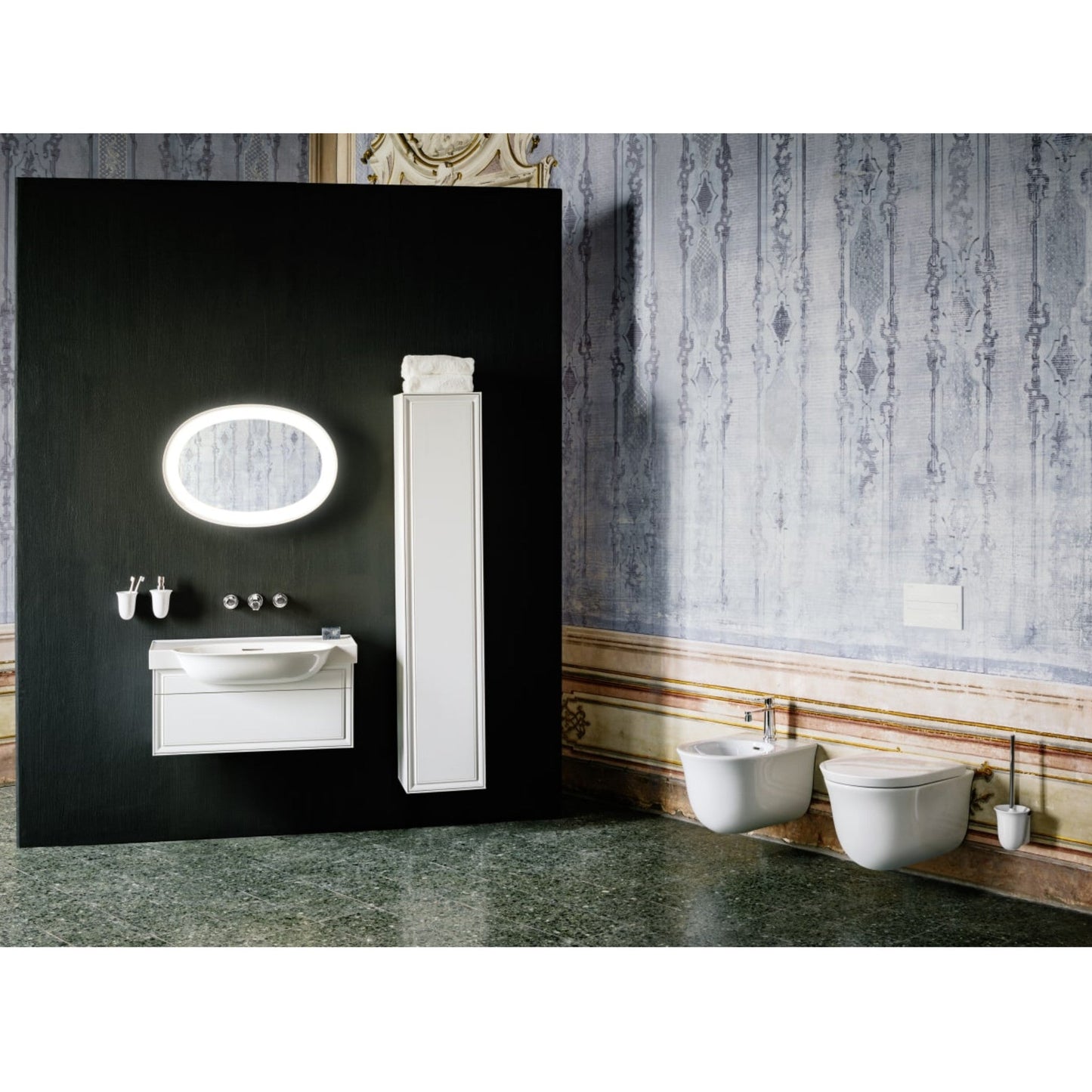 Laufen New Classic 15" White Dual-Flush Washdown Rimless Wall-Mounted Toilet