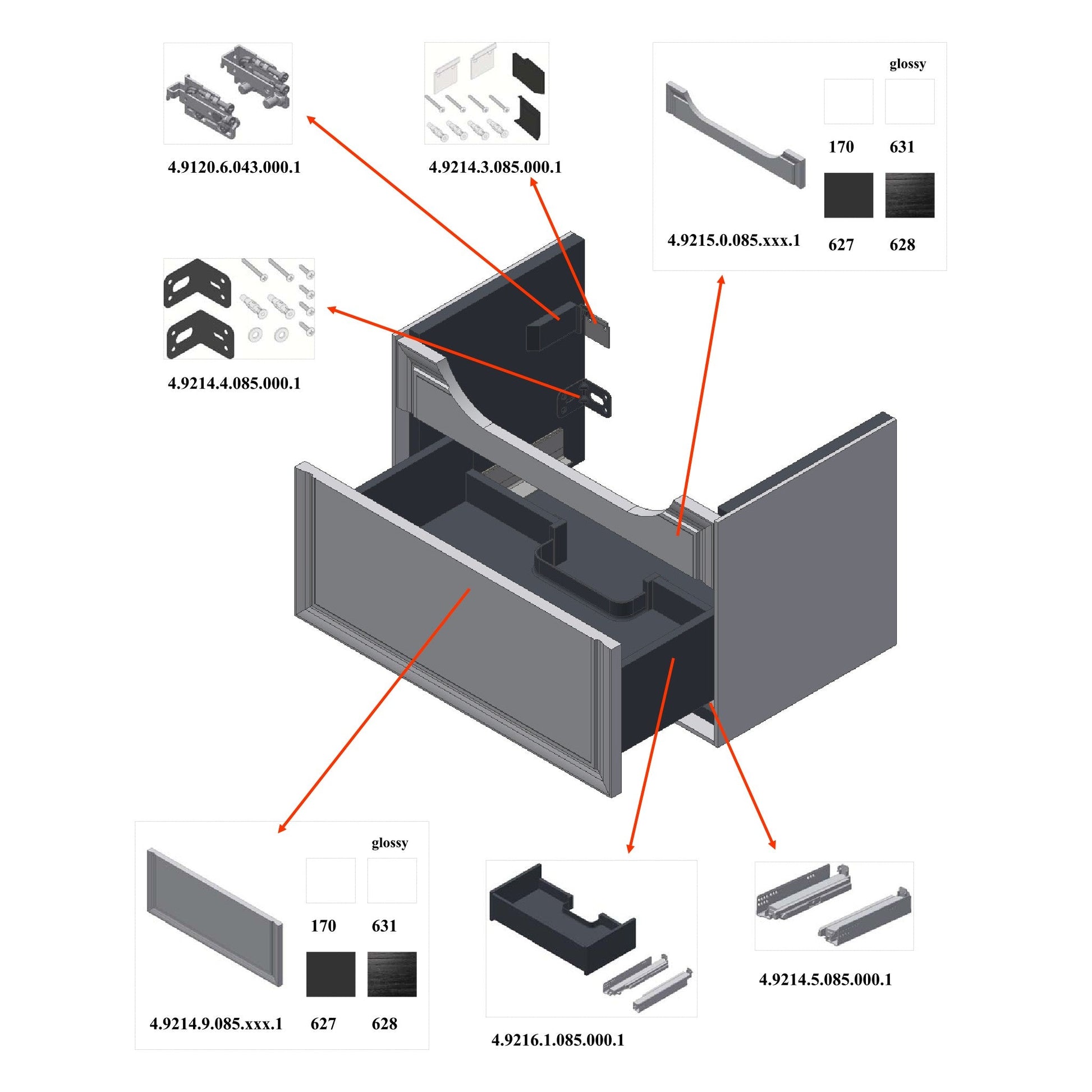 Laufen New Classic 23" 1-Drawer Traffic Gray Wall-Mounted Vanity for New Classic Bathroom Sink Model: H813853