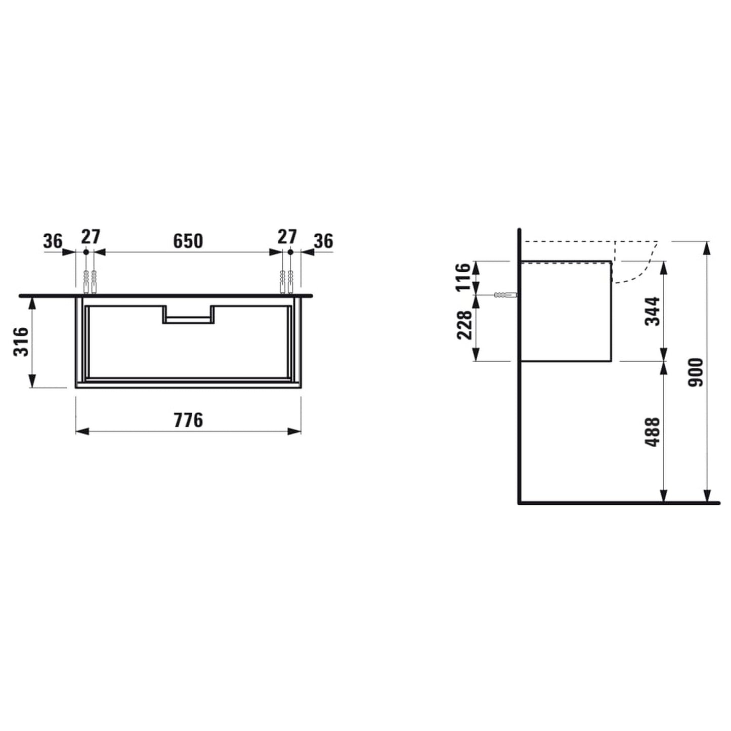 Laufen New Classic 31" 1-Drawer Blacked Oak Wall-Mounted Vanity for New Classic Bathroom Sink Model: H813855