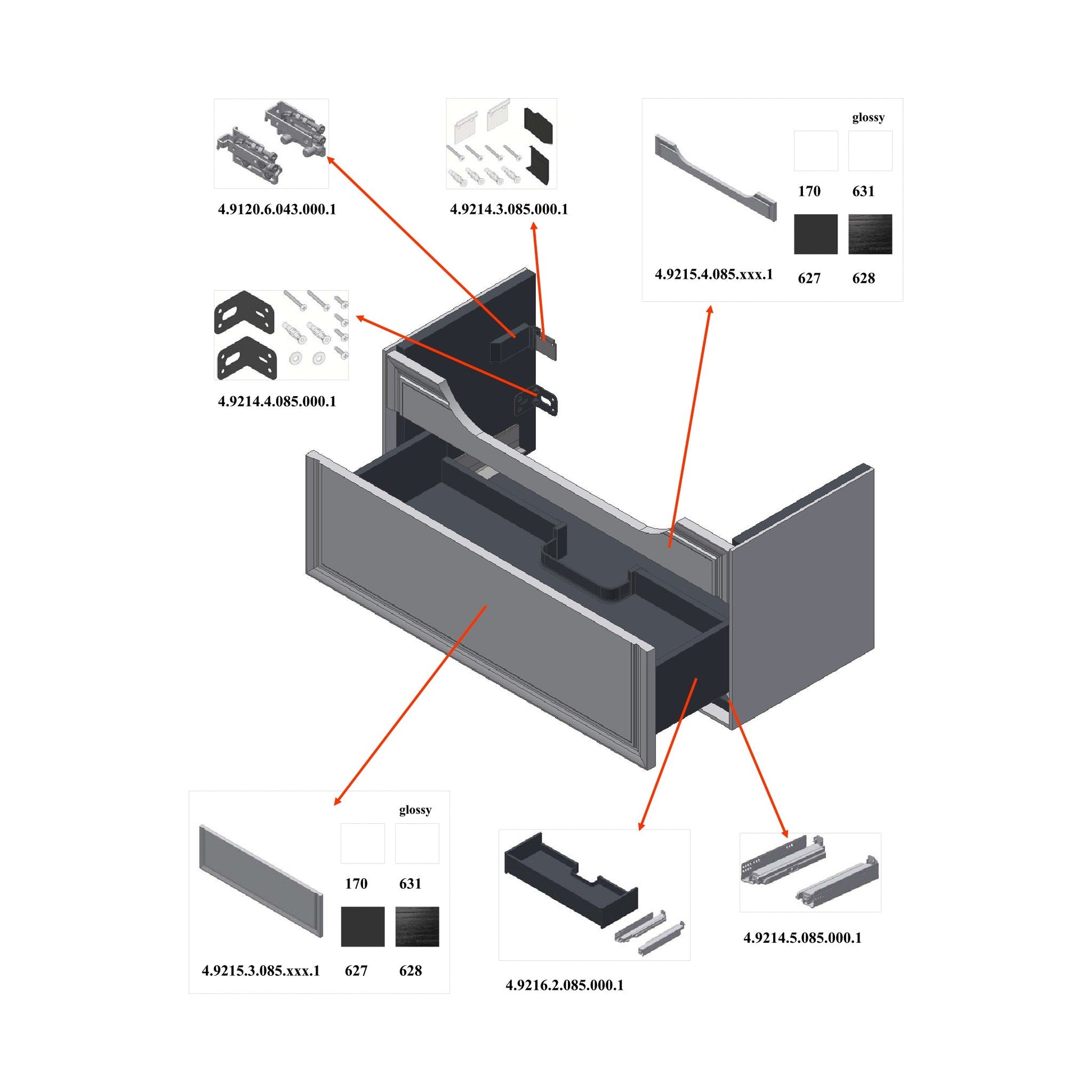 Laufen New Classic 31" 1-Drawer Traffic Gray Wall-Mounted Vanity for New Classic Bathroom Sink Model: H813855