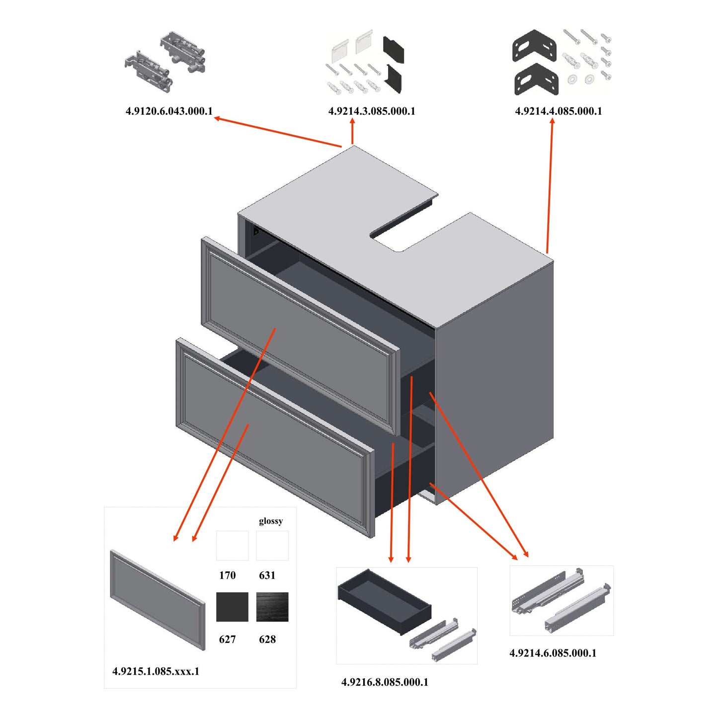 Laufen New Classic 31" 2-Drawer Traffic Gray Wall-Mounted Vanity for New Classic Bathroom Sink Model: H816852