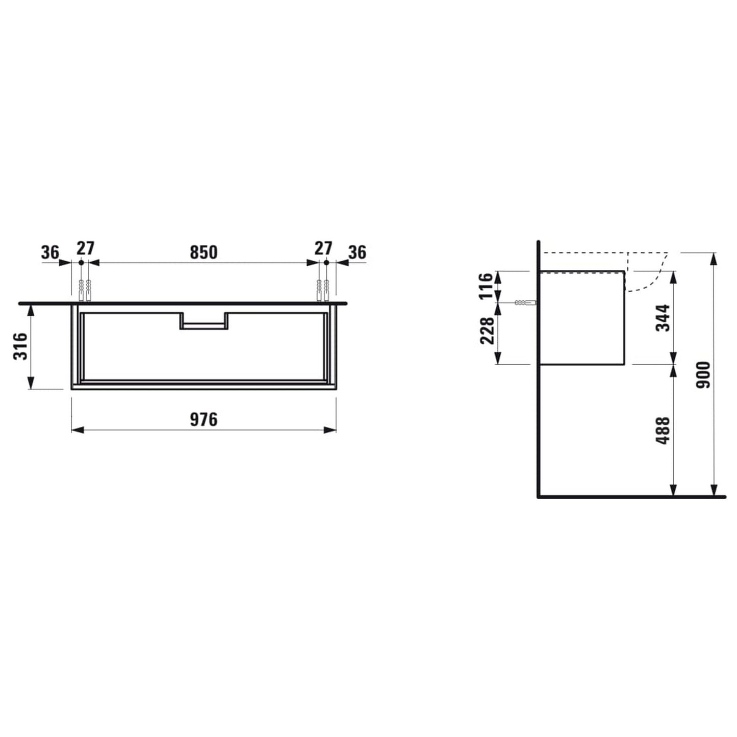 Laufen New Classic 38" 1-Drawer Blacked Oak Wall-Mounted Vanity for New Classic Bathroom Sink Model: H813857