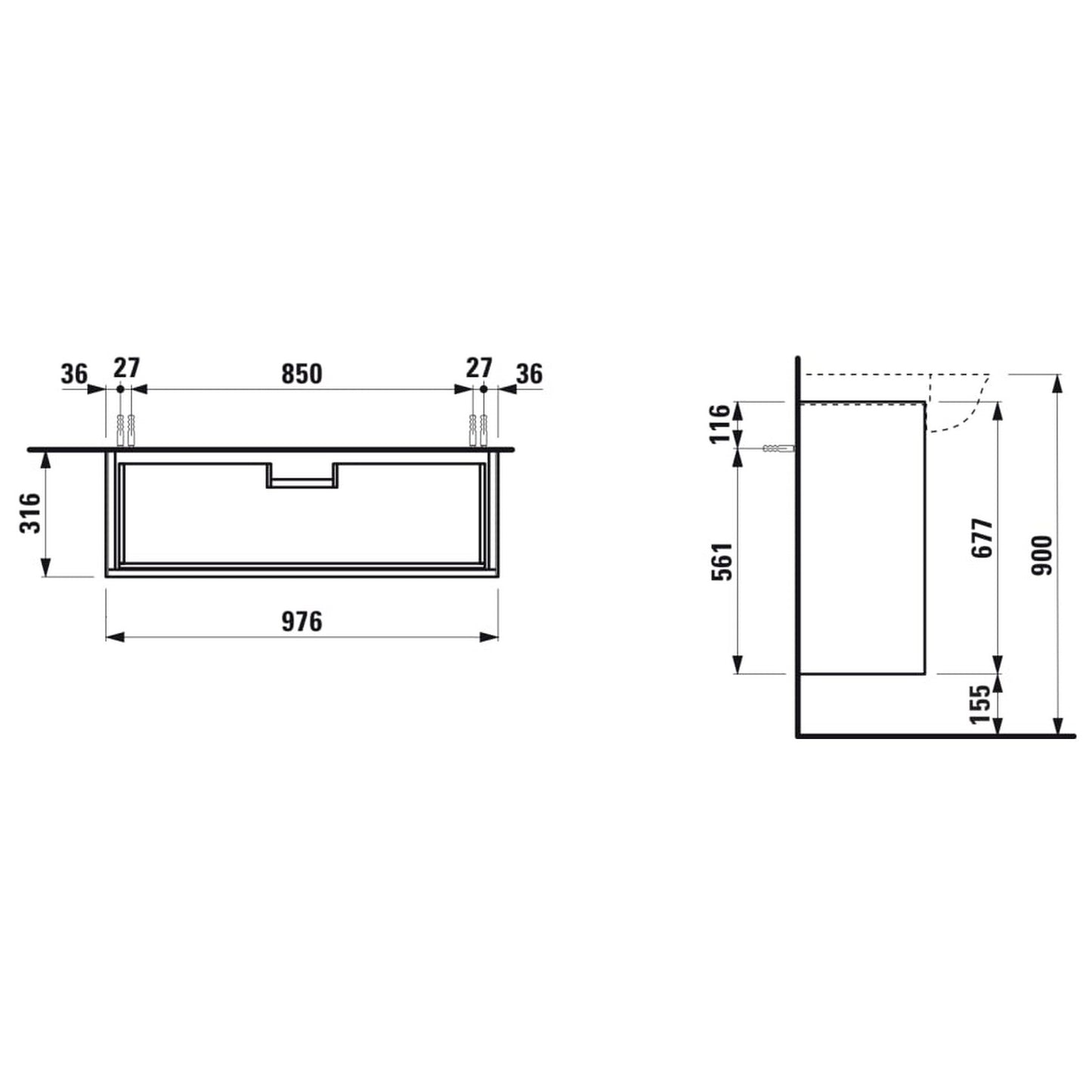 Laufen New Classic 38" 2-Drawer Blacked Oak Wall-Mounted Vanity for New Classic Bathroom Sink Model: H813857