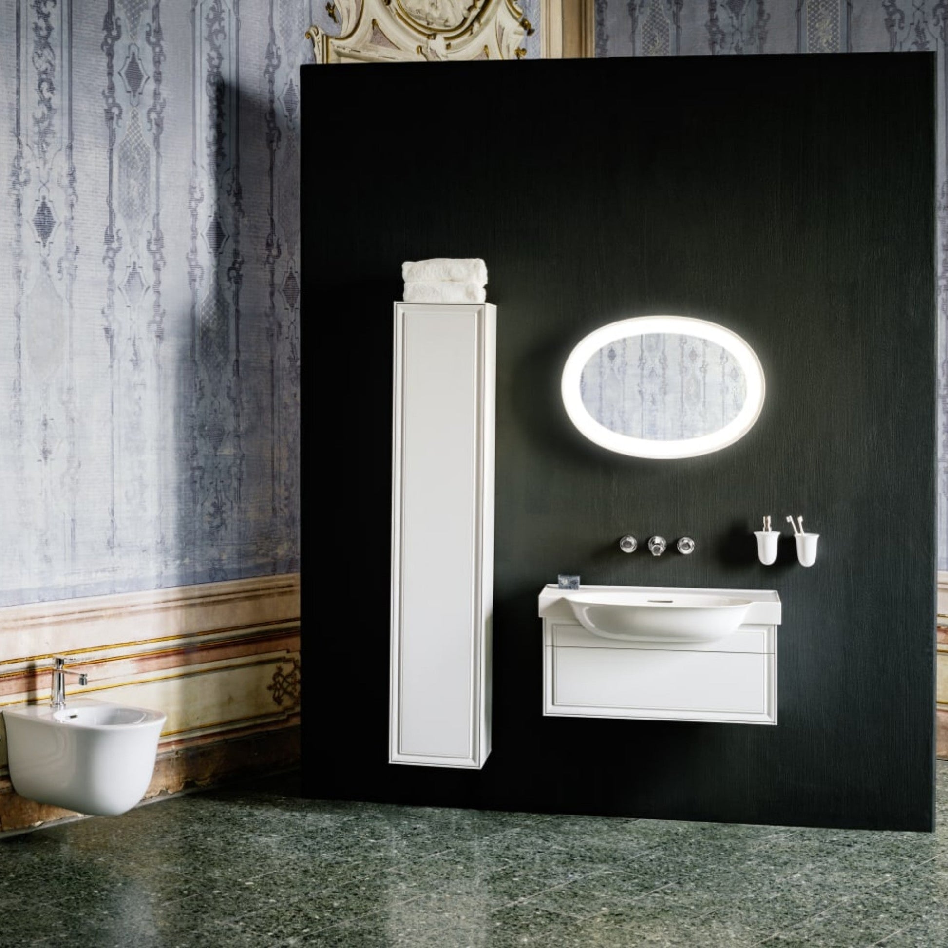Laufen New Classic 4" x 5" White Ceramic Wall-Mounted Soap Dispenser