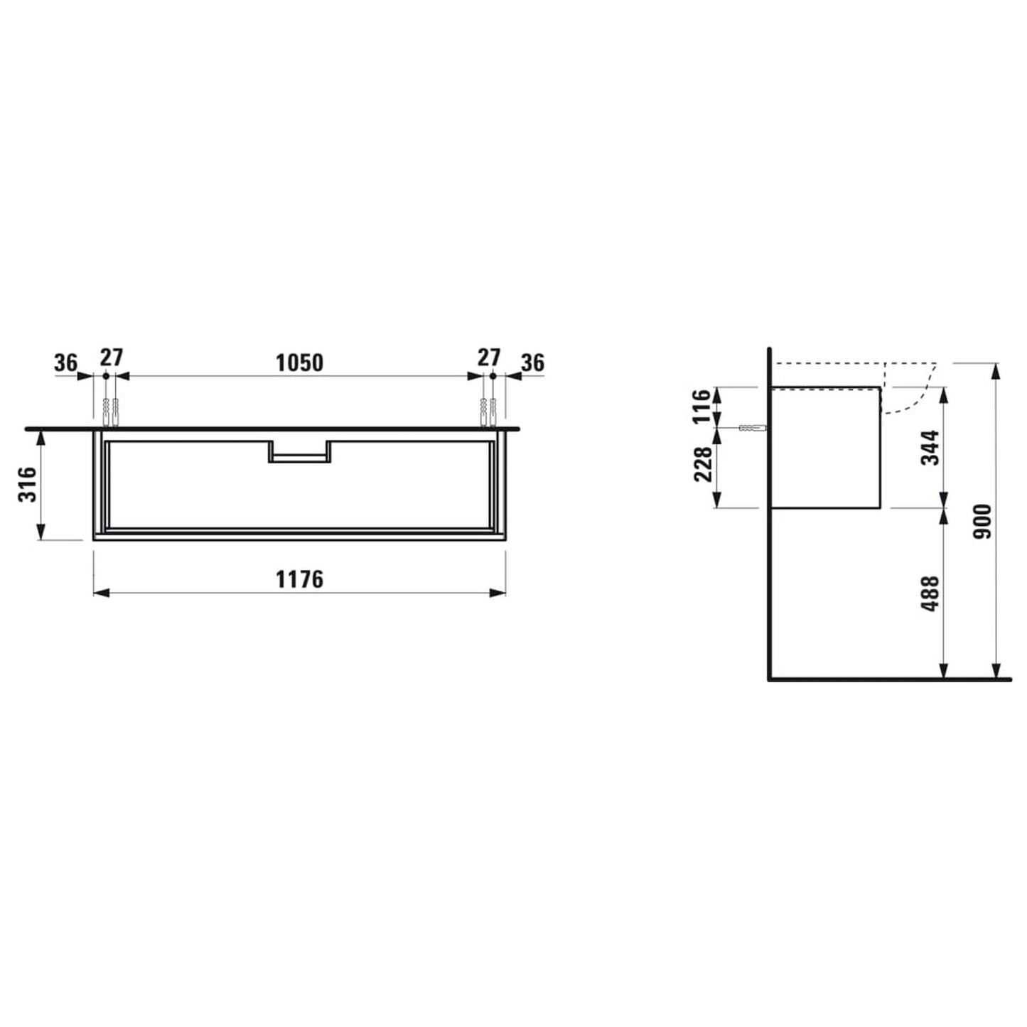 Laufen New Classic 46" 1-Drawer Blacked Oak Wall-Mounted Vanity for New Classic Bathroom Sink Model: H813858