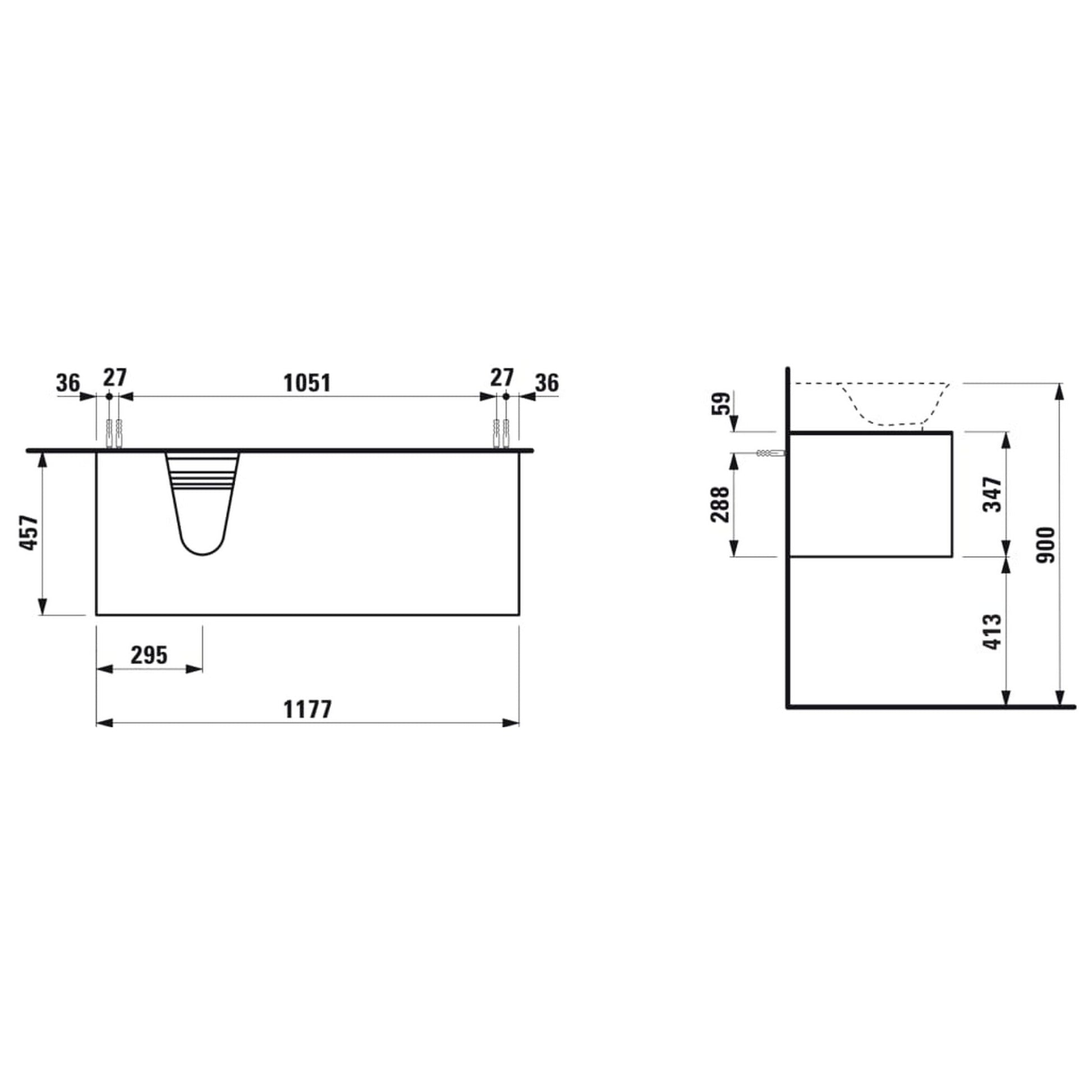 Laufen New Classic 46" 1-Drawer Matte White Wall-Mounted Vanity With Sink Cut-out on the Left for New Classic Bathroom Sink Model: H816852