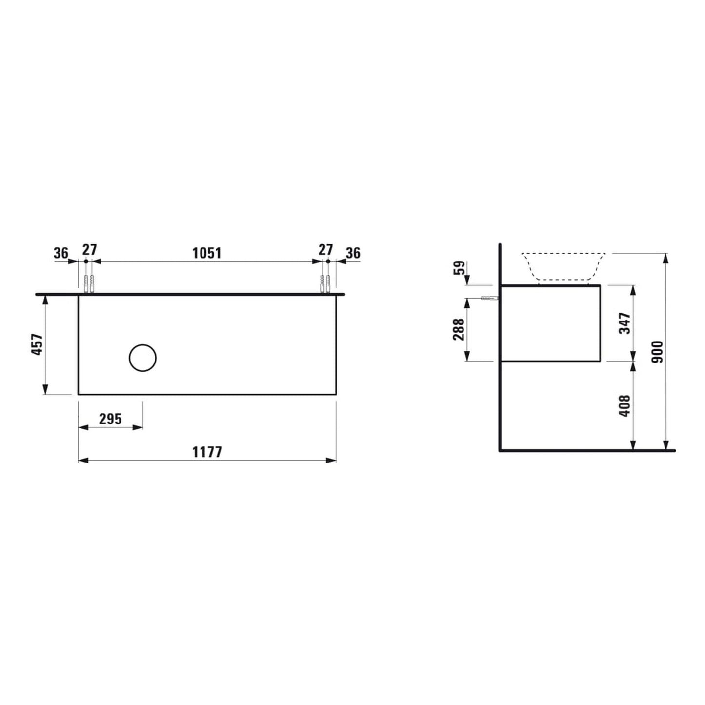 Laufen New Classic 46" 1-Drawer Traffic Gray Wall-Mounted Vanity With Sink Cut-out on the Left